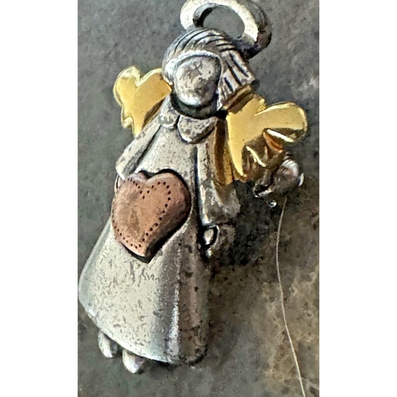 Angel Brooch AJMC Gold Tone Wings Silver Tone Dress Heart Motif Pin vintage - Picture 3 of 12